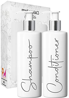 Print Maniacs Mrs Hinch Inspired White Personalised Dispenser Pump Bottles Shampoo Conditioner 2 Set F2 (Grey)