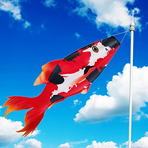 Boao Realistic Fish Windsock Red Fish Windsock Red Koi Fish Decor Outdoor Decor Windsock Flag Tree Hanging Decoration for Wall Tree Front Patio Lawn Garden Yard Decoration 46 Inches (1 Piece)