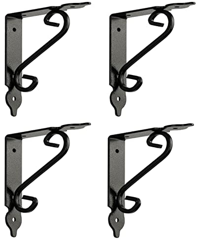 Gedotec Ornament-Konsole Schwerlastkonsole Metall Schwerlastträger | Smithy | Tiefe: 190 mm | Regalträger Tragkraft 15 kg | Stahl Antik schwarz geschmiedet | 4 Stück Regalwinkel im Landhaus-Stil