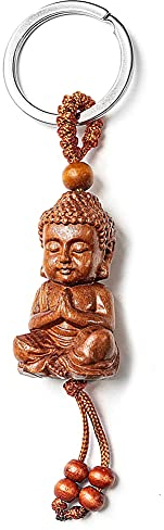 Joycabin Kleiner Buddha Schlüsselanhänger aus Holz, Mahagoni Dreidimensionale Gravur Buddha Anhänger Schlüsselanhänger Für DIY Autozubehör Glücksbringer Geschenk