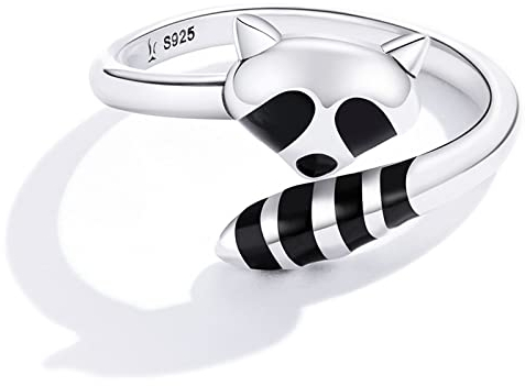 Qings Damen 925er Sterling Silber Ring - Verstellbar Vintage Waschbär Schmuck Offener Ringe für Frauen Mädchen Einstellbarer Racoon Fuchsschwanz Tier Jubiläum Versprechen Party Geschenke
