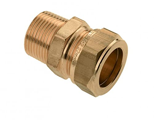 Klemmverschraubung aus Messing für Kupferrohr 15x1mm mit AG 1/2, Quetschverbindung, Fitting
