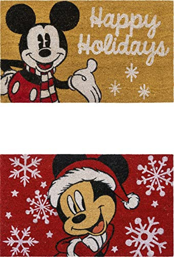 Gertmenian Disney Mouse Fußmatte Teppich Retro Haustür Kokosfaser Matte Welcome Home Indoor Outdoor Eingang Teppich, 2er-Pack 50,8 x 86,4 cm, Mickey Happy Holidays/Schneeflocken