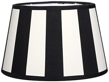 Brillibrum Design Lampenschirm gestreift Tischlampenschirm mit Streifenmuster für Lampenfassung E27 Streifen Design Tischleuchte oval rund Stoff (Oval: 20x15x13cm, Schwarz -Creme)