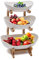 Frutero de 3 pisos, plato ovalado de porcelana, soporte de madera de bambú, cesta de fruta, soporte de bambú, titular, fruta, snack, color blanco