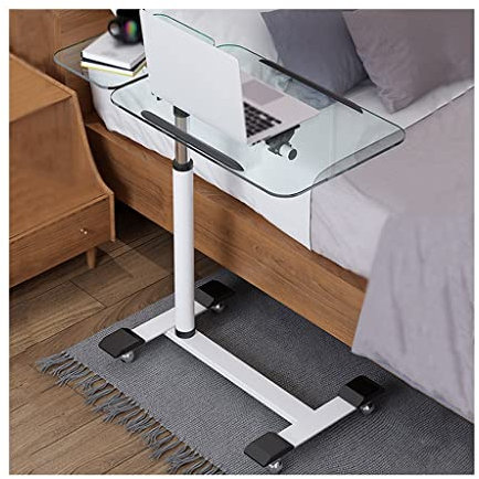 Stehtisch Mobil Hauptplatine Um 90° Neigbar Furniture Laptoptisch, 8 Mm Gehärtetes Glas Laptoptisch Höhenverstellbar, Robuster ''工''-Typ Laptop Rolltisch, Lager 5-7KG