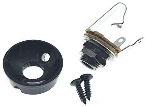KAISH Black Brass Metric Electric Guitar Jackplate Electrosocket Jack Plate with Brass Output Mono Jack and Screws for FD Import Style Tele/Telecaster