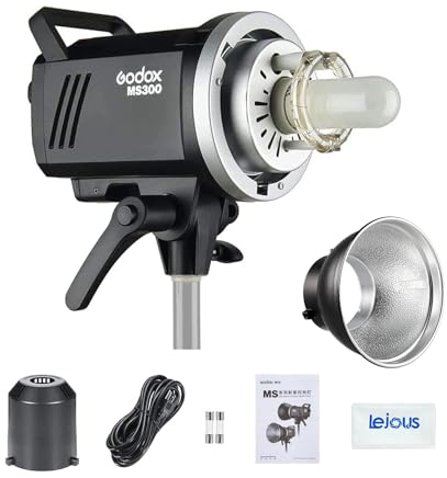 Godox MS300 Kompakt Studioblitz, 300ws 5600K 2,4G Wireless X System, Kurz Recyclingzeit, 150W Modelling Lampe, mit Standardreflektor