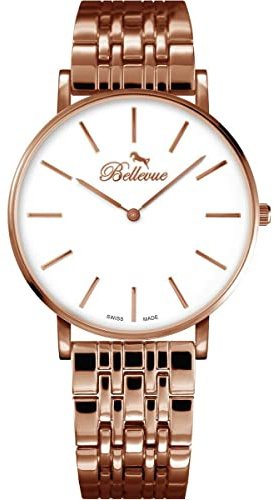 Bellevue Women's Analogue Quartz Watch with Metal Strap D.32, white, 40MM
