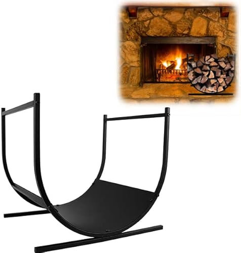 YUENFONG Kaminholzregal Brennholzregal halbrund Feuerholzregal aus Metall, Pulverbeschichtung Stahl Kaminholzständer, für Außen und Innen, Garten, Schwarz(44.5 x 37.5 x 40cm)