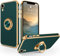 SouliGo iPhone XR Hülle, Slim Weiche TPU Handyhülle Mit 360 Grad Ring Halter Ständer - Stabil Kratzfest Case Cover Für iPhone 10 XR 6.1'' - Grün Gold