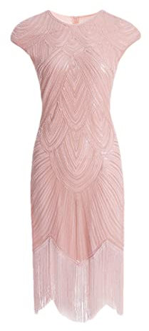 Pulcykp Vestito da sera da cocktail con frange del vestito vintage delle donne anni '20, rosa, XL