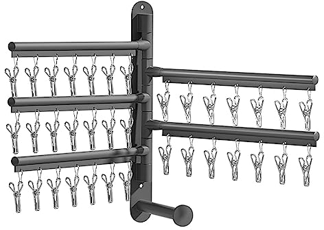 Etendoir Chaussette,Étendoir à Linge à Suspendre avec 35 Pinces,Séchoir à Vêtements Escamotable Support Mural Gain de Place,pour Chaussettes sous-Vêtements Soutiens-Gorge Vêtements de Bébé Gants