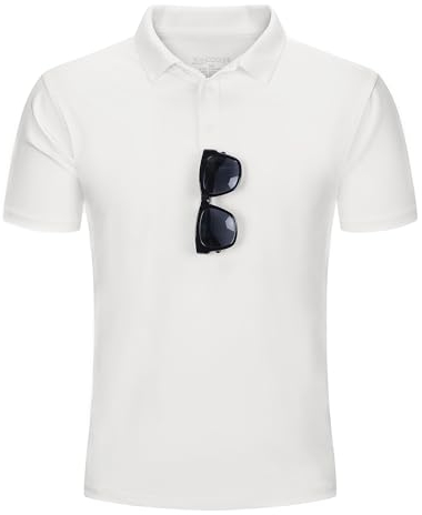 33,000ft Herren Poloshirt Golf Shirt UPF50+ Sonnenschutz Sommer Kurzarm Tshirts Schnelltrocknend Performance Sportshirt Outdoor Einfarbige Poloshirts für Männer zum Golfen Tennis Weiß L