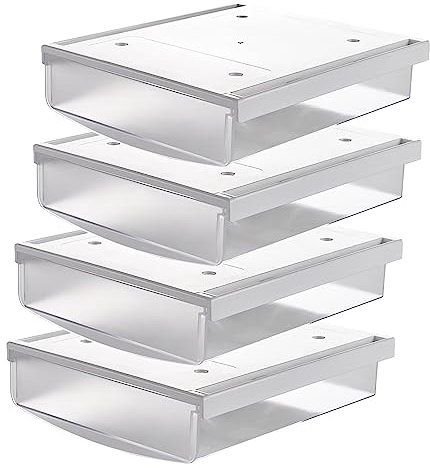 TUKA 4X 1,7L Unterschreibtisch-Schubladen 21x18x5,4cm, Selbstklebende Schubladen, Versteckte Unterbauschublade Aufbewahrungsbox unter Schreibtisch, Utensilien Stiftebox Matte Transparent 4er TKD8608