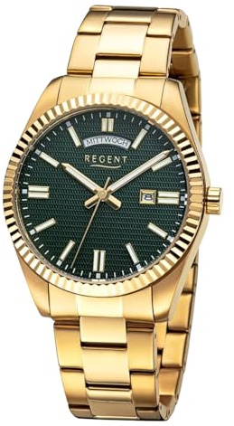 REGENT Herrenarmbanduhr Goldfarben/Grün 11140162