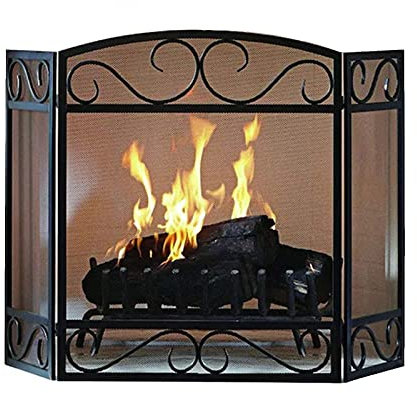 Elegantes Pantallas de Chimenea de Malla Negra para Estufa de leña, decoración de Sala de Estar, Protector de Pantalla contra Incendios, 3 Paneles, 124 × 80 cm Decoration
