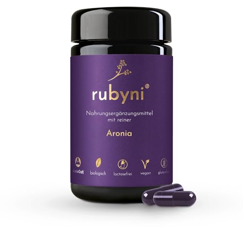 rubyni® Aronia (90 Kapseln) • 100% Bio-Aroniabeerenextrakt • 400mg Aronia davon 44mg Polyphenole + 20mg Anthocyane pro Kapsel • Schwarze Apfelbeeren Extrakt • Bio & Vegan • Ohne Zusatzstoffe
