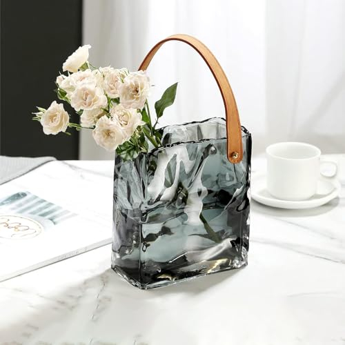 Transparente Handtaschen-Blumenvase, Glasvase für Blumen, einzigartige dekorative Vasen (handgefertigt), coole große Taschenvase für Zuhause, Tischdekoration, Bücherregal, Schlafzimmer, Wohnzimmer,