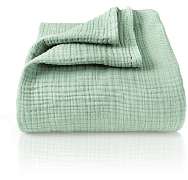 LAYNENBURG Premium Musselin Tagesdecke 180x220 cm - 100% Baumwolle - extraweiche Baumwolldecke als Kuscheldecke, Bett-Überwurf, Sofa-Überwurf, Couch-Überwurf - warme Sofa-Decke (Mintgrün)