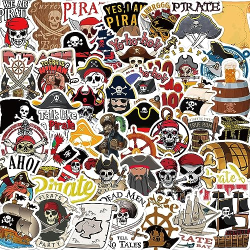 Bric Dodo 50 Stück Piraten Aufkleber Auto Laptop Telefon Gitarre Skateboard Motorrad Fahrrad Pirate Stickers Set Vinyl Wasserdicht Aesthetic Aufkleber für Jugendliche Kinder Erwachsene