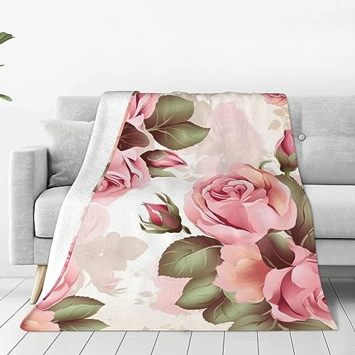 Überwurfdecke mit rosafarbenem Rosenmuster, für alle Jahreszeiten, superweiche Micro-Fleece-Decke, leichte Decke für Bett, Couch, Wohnzimmer