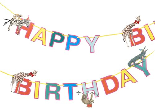 Talking Tables Safari Geburtstag Girlande 3m Vormontiertes Dschungel Party Banner mit Tier-Charakteren