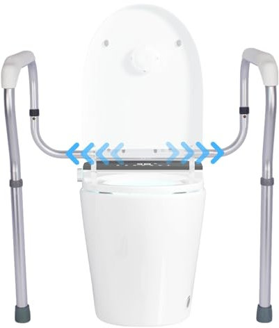 Barras de soporte para inodoro ajustables – Marco de seguridad para inodoro independiente, asas de aleación de aluminio | Asa ajustable de fácil instalación para personas mayores y discapacitadas