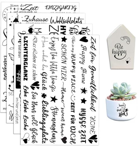 4 Stück Rub On Sticker Transferaufkleber, Rub Ons Transfer, Transfer Aufkleber, Transfers Sprüche, für Möbel, Glas, Gips, Holz Diy Deko