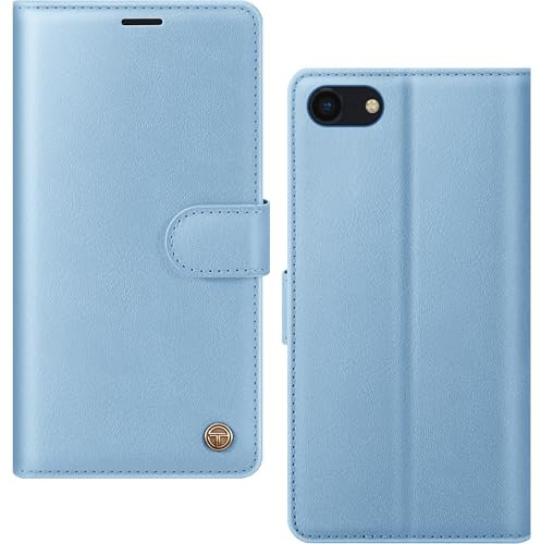 AIMOYU for iPhone SE 2020/2022 Case, iPhone 7/8 Case, Flip Wallet Leather Phone Case with [4 Card Slots] [RFID Blocking] Magnetic Protective Shockproof Cover for iPhone SE/ 7/8 Case - Sky Blue