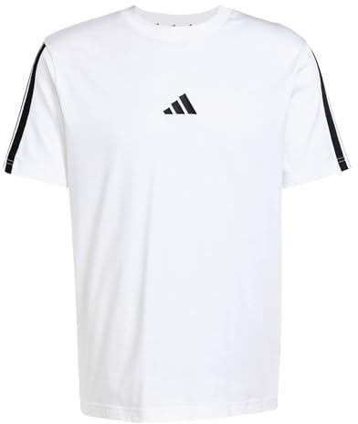 adidas Hombre Essentials Three Stripes Single Jersey Shirt, White/Black, L