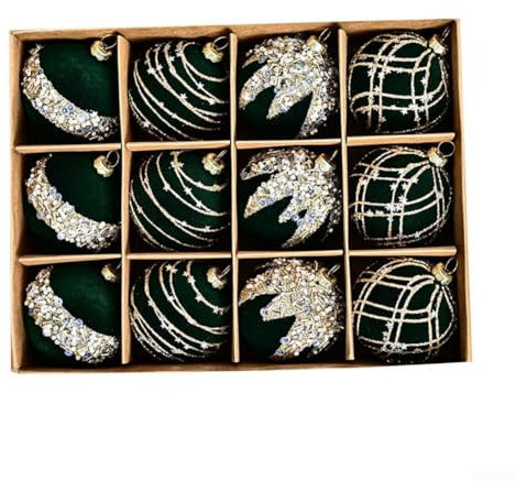 Dekorative Weihnachtskugeln, 6 cm, 12 Stück, beflockte Samt-Diamant-Pailletten für Bäume und festliche Anlässe (grün)
