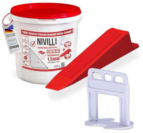 Nivilli Keily Starter Set 300 x Tabs + 100 x Wedges Pliers Free Professional Levelling System Tile Laying Aid. 1.5mm Joint Width, Material Thickness 3-15 mm