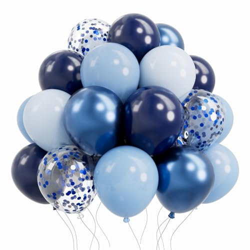 AULE Luftballons Blau Metallic: 50 Stück 30cm Luftballon Chrom Blaue Helium Ballons Blau Latex Geburtstagsdeko für Baby Shower Gender Reveal Graduation Geburtstag Deko