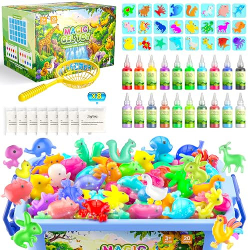 Hot Bee 20 Colours Magic Water Toy Kit, Aqua Fairy Water Elf Gel w/ 12 Double-Sided Moulds, 10 Glitter Gels, Kids Toys, DIY Aqua Fairy, Creative Crafts Art Kit Gifts for Girls Ages 5-8 (Farm 20color)