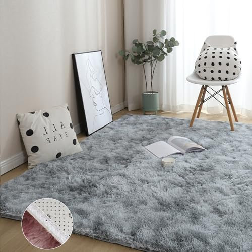 GOUSANG Shaggy Teppich 240 x 400 cm Kunstfell Hasenfell Imitat Longhair Wolle Bettvorleger Wolle Bettvorleger Sofa Matte für Kuche Schlafzimmer Wohnzimmer, Hellgrau