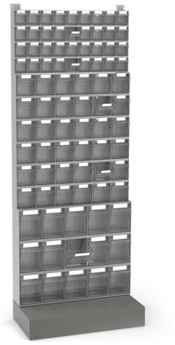 Fami - Scaffale Porta Minuteria con Base per Garage e Officina, 87 Cassetti Trasparenti Visual Box, 13 Cassettiere Modulabili di 3 Dimensioni, Pannello Portautensili, Dimensioni: 60,4 x 32,2 x 160 cm