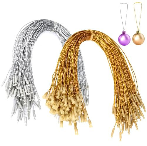 Binnan 200 Pezzi 20 CM Ganci per Ornamenti, Corda di Ornamento di Natale, Ornamento Hanger String, Cordino Palla di Natale, Utilizzato per Natale, Ringraziamento e Altri Festival(Oro, Argento)