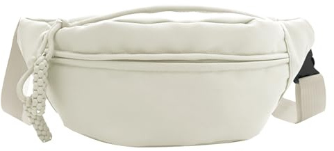 Hernin Umhängetasche Damen Halbmond Crossbody Bag Oxford-Stoff Bauchtasche Gürteltasche Hüfttasche Sport Creme