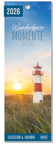 Häfft® Lesezeichenkalender 2026 mit 12 Lesezeichen inkl. Monatskalender, stimmungsvollen Bildern & Sprüchen Wunderbare Momente - nachhaltig & klimafreundlich