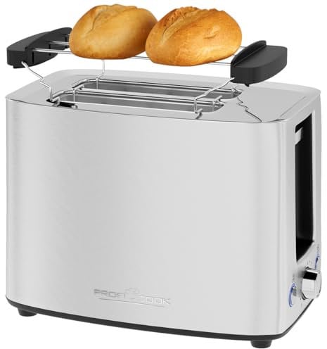 ProfiCook Toaster Edelstahl | 2 Scheiben | extra breite Toastschlitze für Bagels | Toastbrötchen und Waffeln | mit Brötchenaufsatz | Edelstahl PC TA 1279
