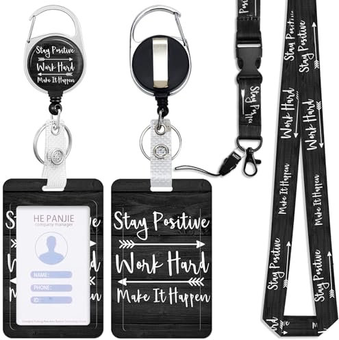 Ausweishülle mit Band, Id Badge Holder Breakaway Lanyard für, Einziehbare Badge Reel, Abnehmbare Namensschild Clips, Hals Lanyard Strap, Lehrer Büro Geschenke (Stay Positive)