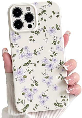 NITITOP Compatible with iPhone 12 Pro Case Cute Flower Floral for Women Girl Full Camera Protective Vintage Trendy Slim Fit TPU Shockproof Cover - Purple