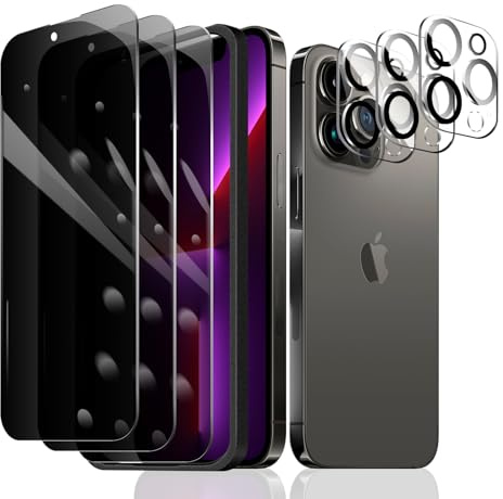 Fylnatc 3×Anti-Espion Verre Trempé pour iPhone 13 Pro + 3×Protection Camera Objectif Arriere appareil Photo avec Outil d'Installation Facile, Privacy Film de Protection écran Anti-Spy, Dureté 9H Glas