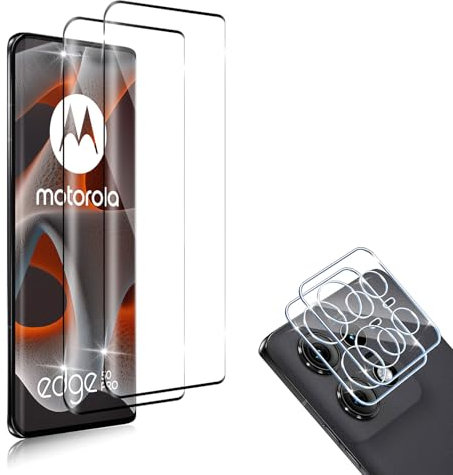 HidWee Cristal Templado Compatible con Motorola Edge 50 Pro, 2Pcs Protector de Pantalla [3D Cobertura Completa] + 2Pcs Protector de Lente Cámara, Anti-Arañazos 9H Dureza Vidrio Templado