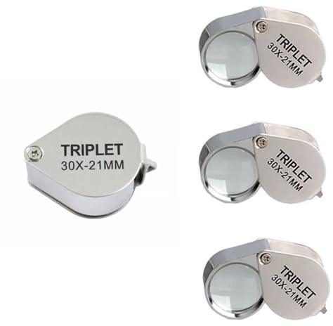 4 Stück Juwelierslupe, 30-fache Vergrößerung, Uhrmacher Lupe, Mini Klappbar Lupe, Metall Faltlupe für Enge Arbeit, Schmuck, Münzen,Rocks, Münzen, Briefmarken, Schmuckkennzeichnung