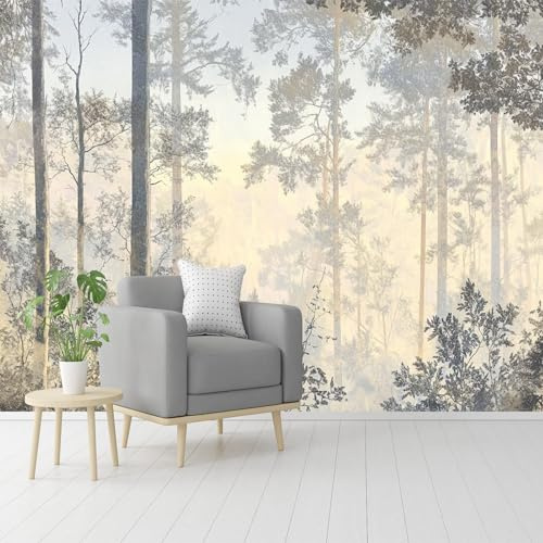 Custom Size Wall Murals,Misty Forest Silhouette Self-Adhesive Removable Wall Covering Fabric, Large Photo Wallpaper for Living Room Bedroom Kitchen Office Kids.