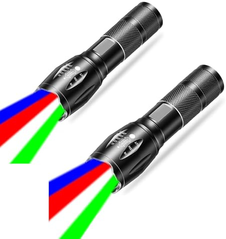 2‑Pack Aufladbare zoom‑fähige LED‑Taschenlampen Rot, Grün, Blau, Weiß