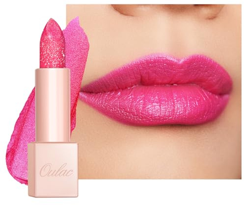 Oulac Bright Pink Glitter Lipstick - Full Coverage Shimmer Lip Stick, Metallic Sparkly Finish, Dusky Rose Shiny lip Makeup, Creamy Brilliant Lip Color, Infused with Shea Butter, Vegan D09 | Diamond Surface