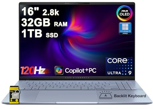 ASUS Vivobook S16 IA PC Laptop 16 2.8K OLED 120Hz (600nits, 100% DCI-P3) Intel 16 Core Ultra 9 285H 32GB DDR5 1TB SSD Backlit for Designer Creator Professional Business